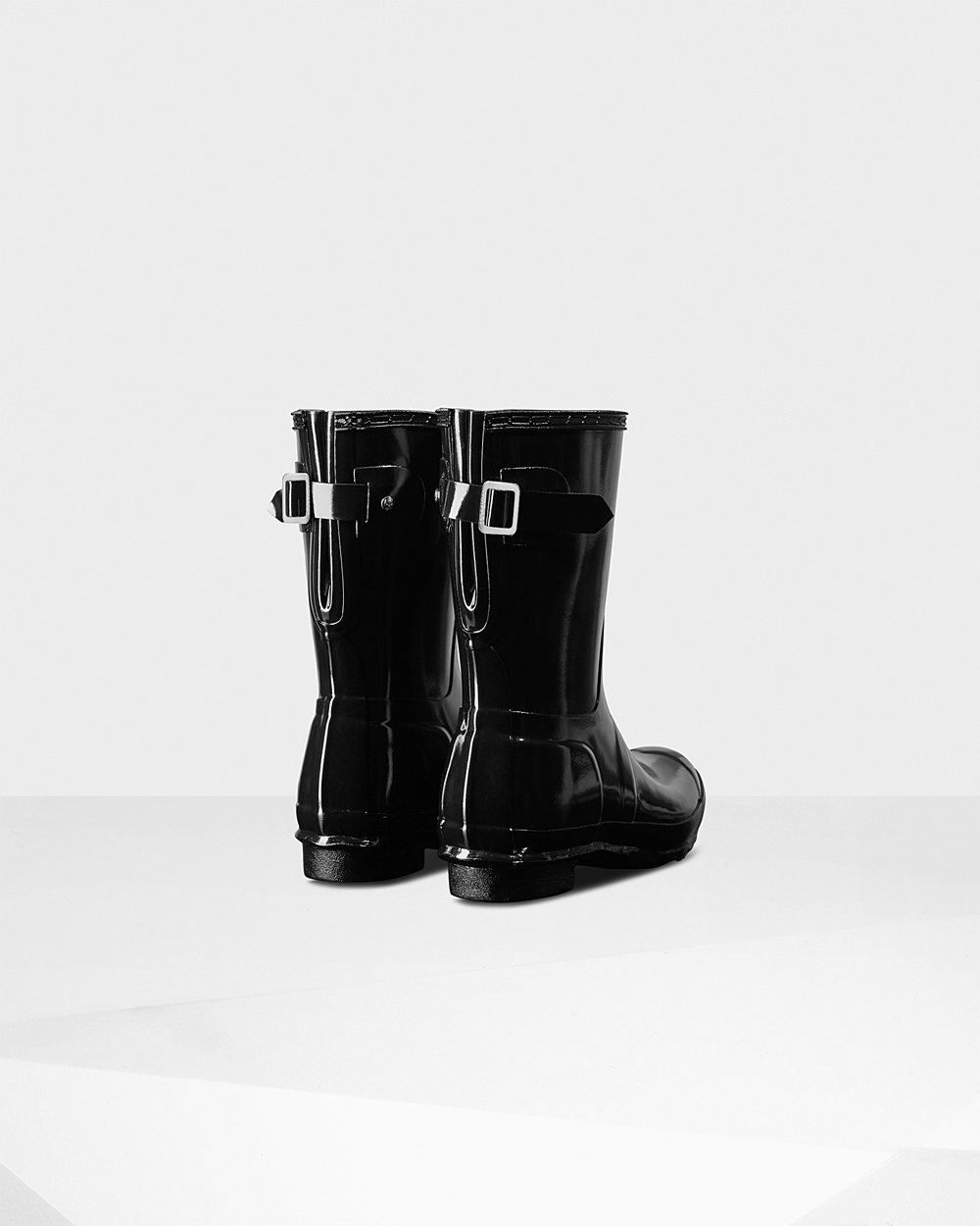 Womens Hunter Original Back Adjustable Gloss - Short Rain Boots Black - 4526-IKWOQ